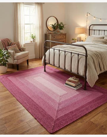 Pink Handmade Hand Braided Wool Rug