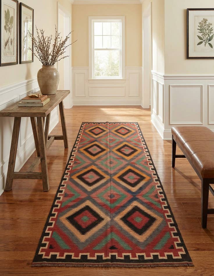 Detail image of 5' 2 x 12' 2  Hand Woven Kilim Fars Wool Runner Rug