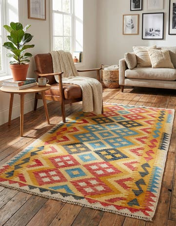 3' 6 x 6' 7 Hand Woven Kilim Maymana Wool Rug