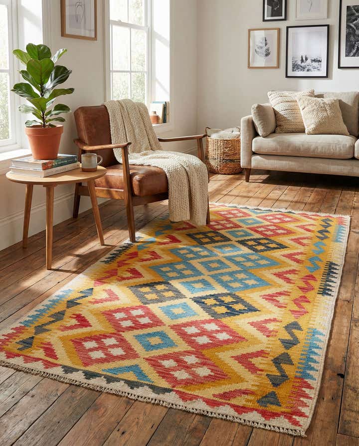 3' 6 x 6' 7 Hand Woven Kilim Maymana Wool Rug
