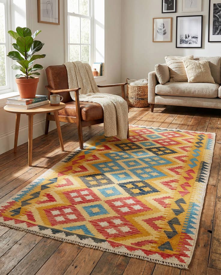 Detail image of 3' 6 x 6' 7 Hand Woven Kilim Maymana Wool Rug