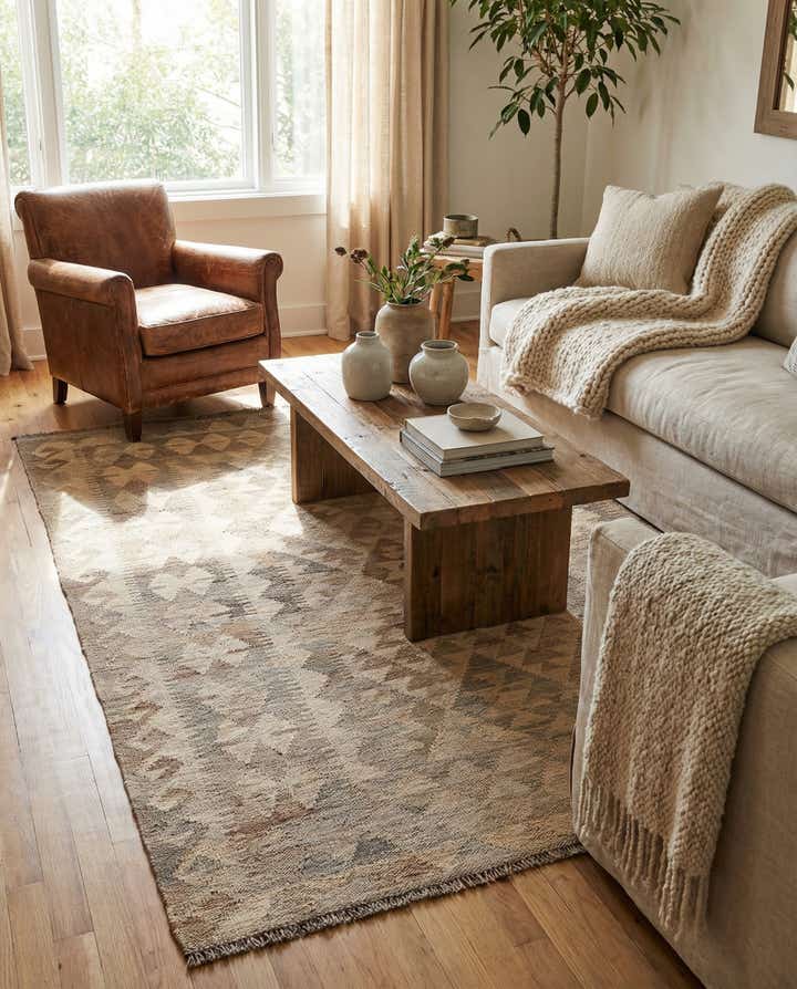 3' 10 x 5' 10 Hand Woven Kilim Maymana Wool Rug