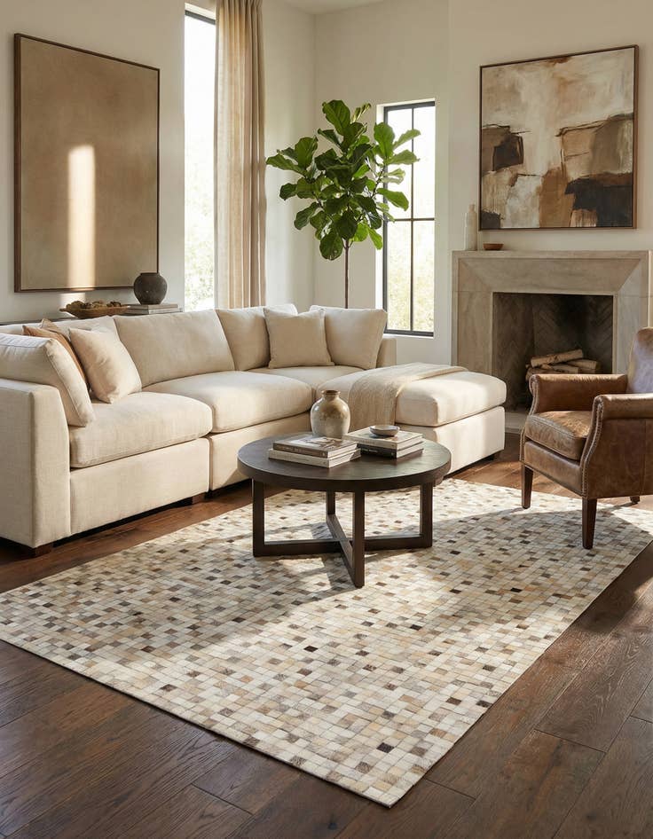 Detail image of 5' 1 x 8' Cowhide Leather Rug