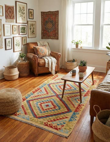 3' 5 x 6' 3 Hand Woven Kilim Maymana Wool Rug