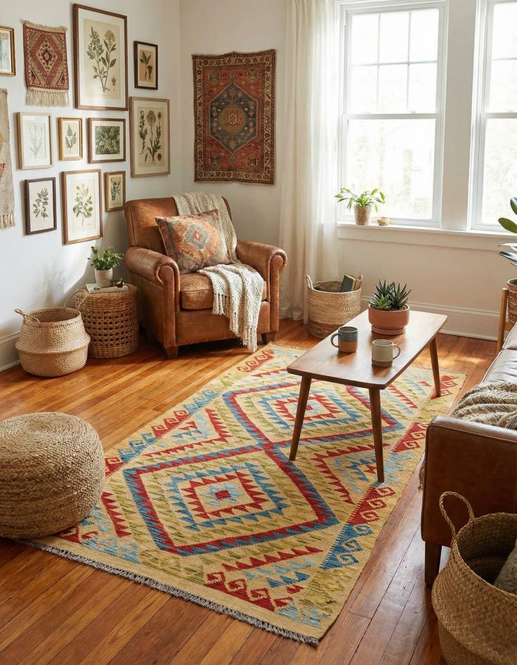 Detail image of 3' 5 x 6' 3  Hand Woven Kilim Maymana Wool Rug