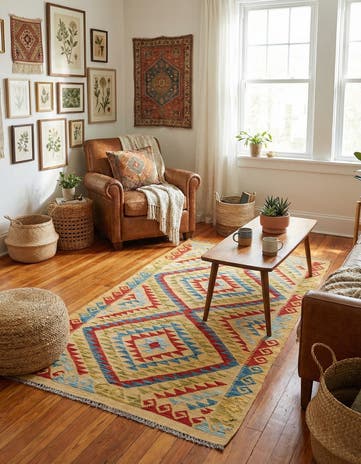 3' 5 x 6' 3 Hand Woven Kilim Maymana Wool Rug