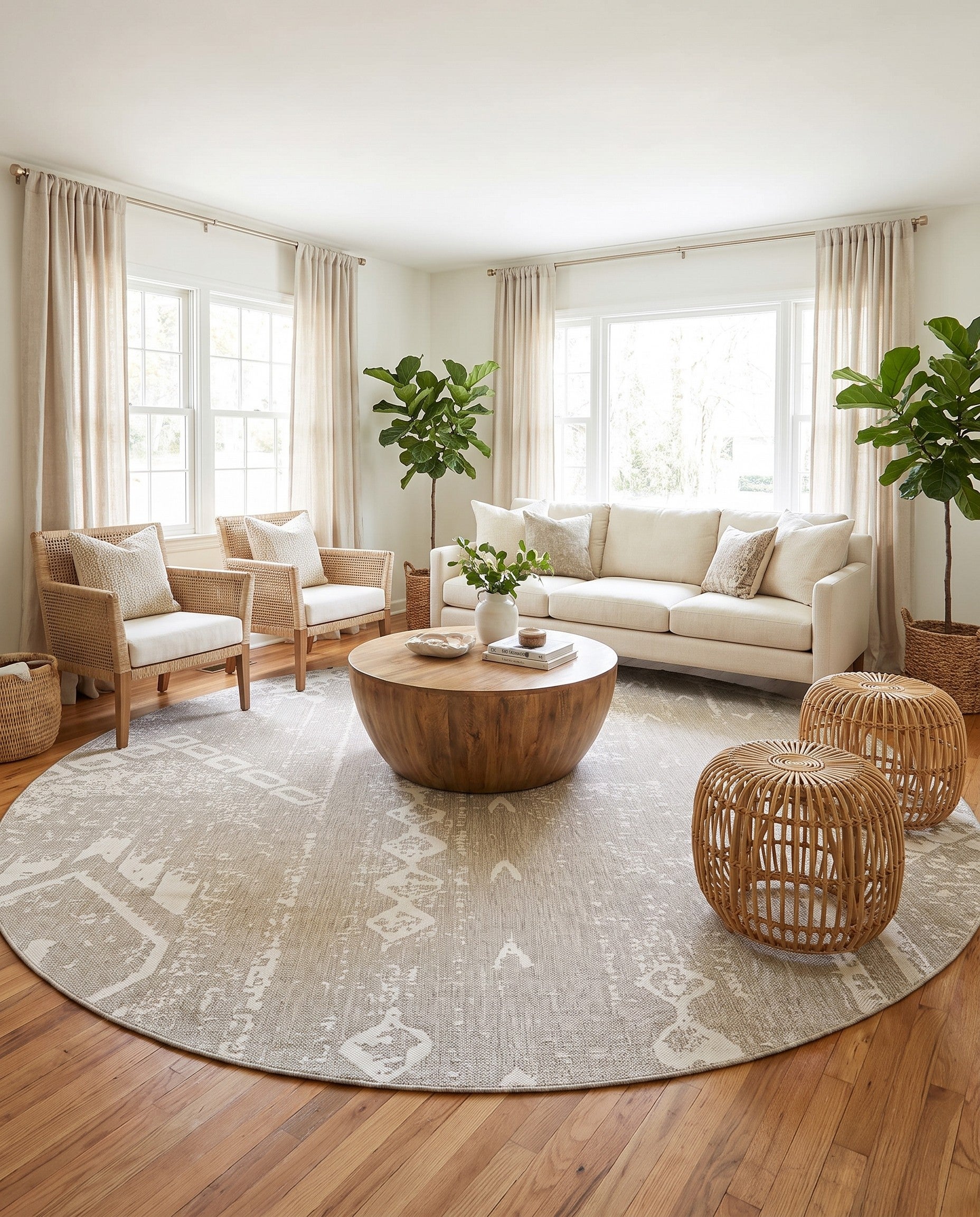 10' 8 x 10' 8 Easy-Clean Bohemian Indoor / Outdoor Round Rug