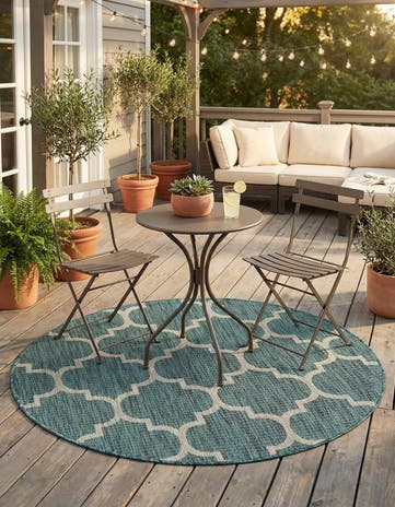 4' x 4' Easy-Clean Trellis Indoor / Outdoor Round Rug