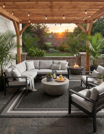 Black Easy-Clean Border Indoor / Outdoor Square Rug