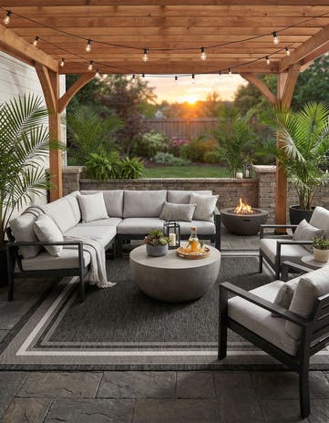 Black Easy-Clean Border Indoor / Outdoor Square Rug