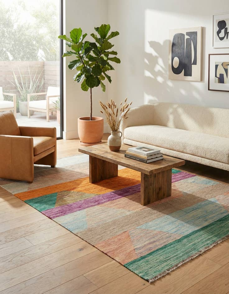 Detail image of 4' 11 x 7' 7  Hand Woven Kilim Modern Wool Rug