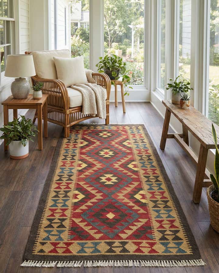 100cm x 200cm Hand Woven Kilim Maymana Wool Runner Rug