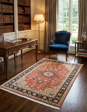 3' 5 x 5' Hand Knotted Isfahan Persian Rug