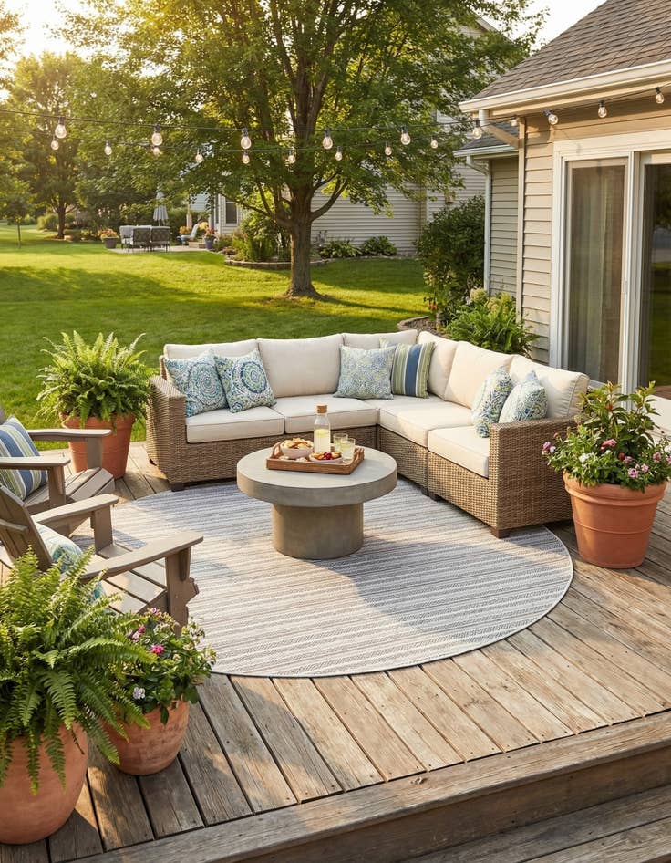 Detail image of  10' x 10'  Washable Ribbon Indoor / Outdoor Round Rug