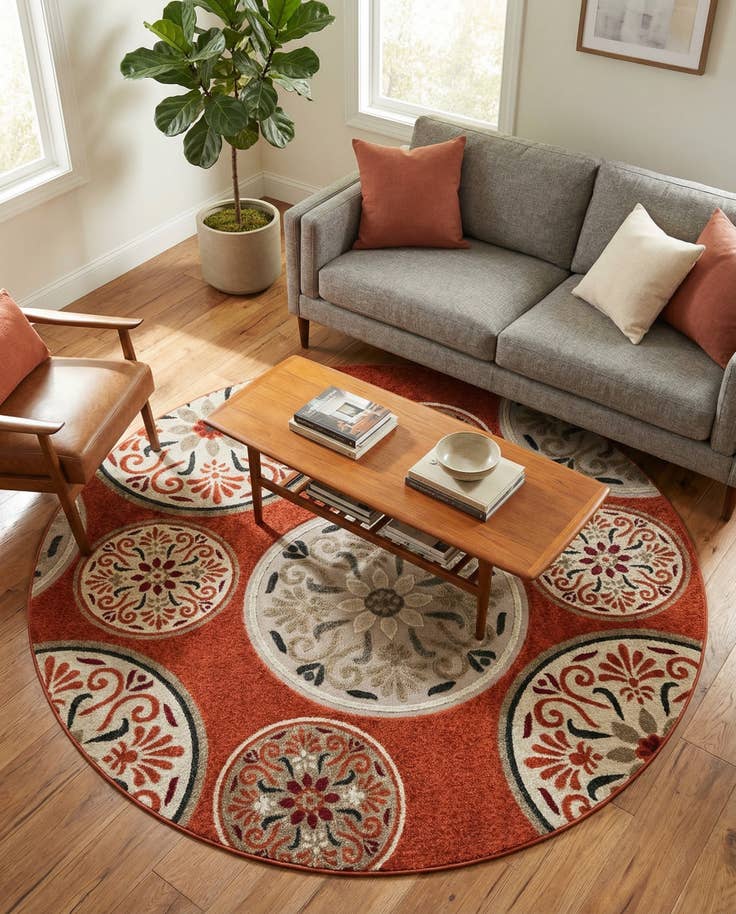 Detail image of 7' 1 x 7' 1 Easy-Clean Modern Indoor / Outdoor Round Rug