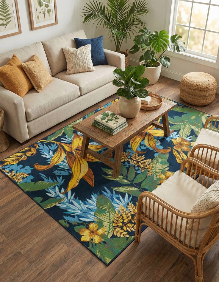 Detail image of  6' x 9'  Washable Botanical Indoor / Outdoor Rug