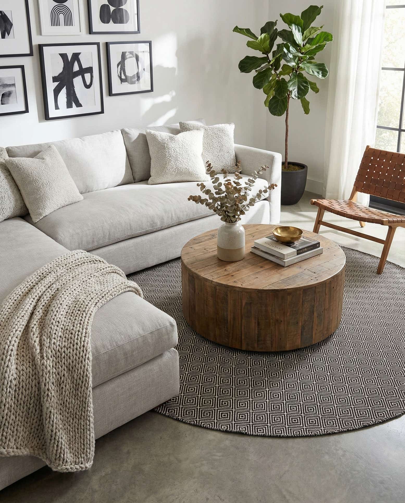 7' 10 x 7' 10 Hand Woven Geo Trellis Flatweave Round Rug