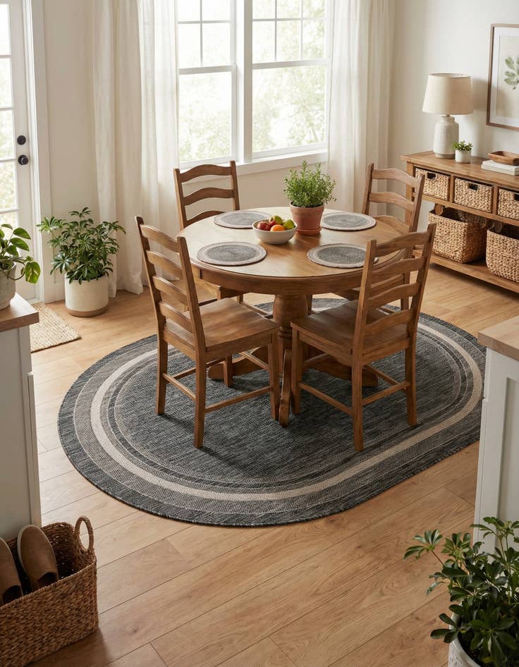 Detail image of 5' 3 x 8' Easy-Clean Border Indoor / Outdoor Oval Rug