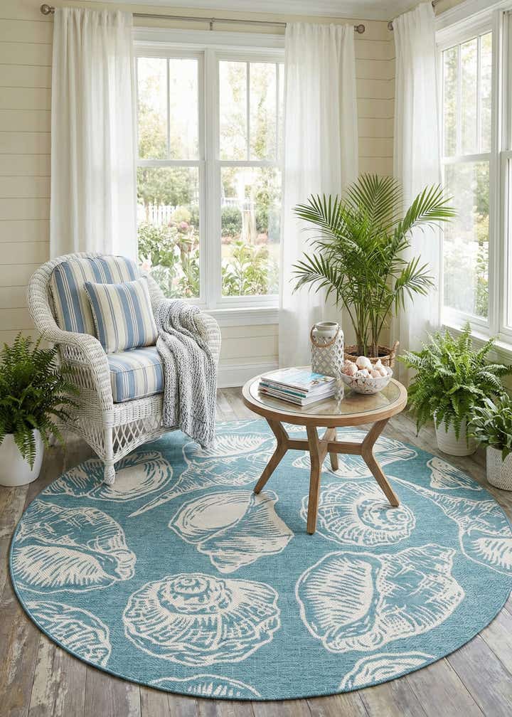 7' 10 x 7' 10 Easy-Clean Coastal Indoor / Outdoor Round Rug