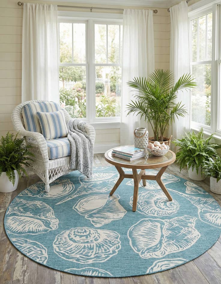 Detail image of 7' 10 x 7' 10  Washable Coastal Indoor / Outdoor Round Rug