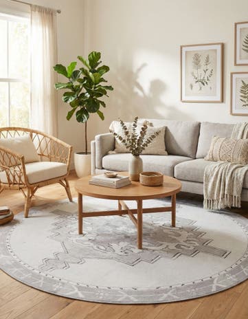 white Gray Washable Timeless Round Rug