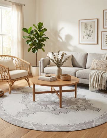 white Gray Washable Timeless Round Rug
