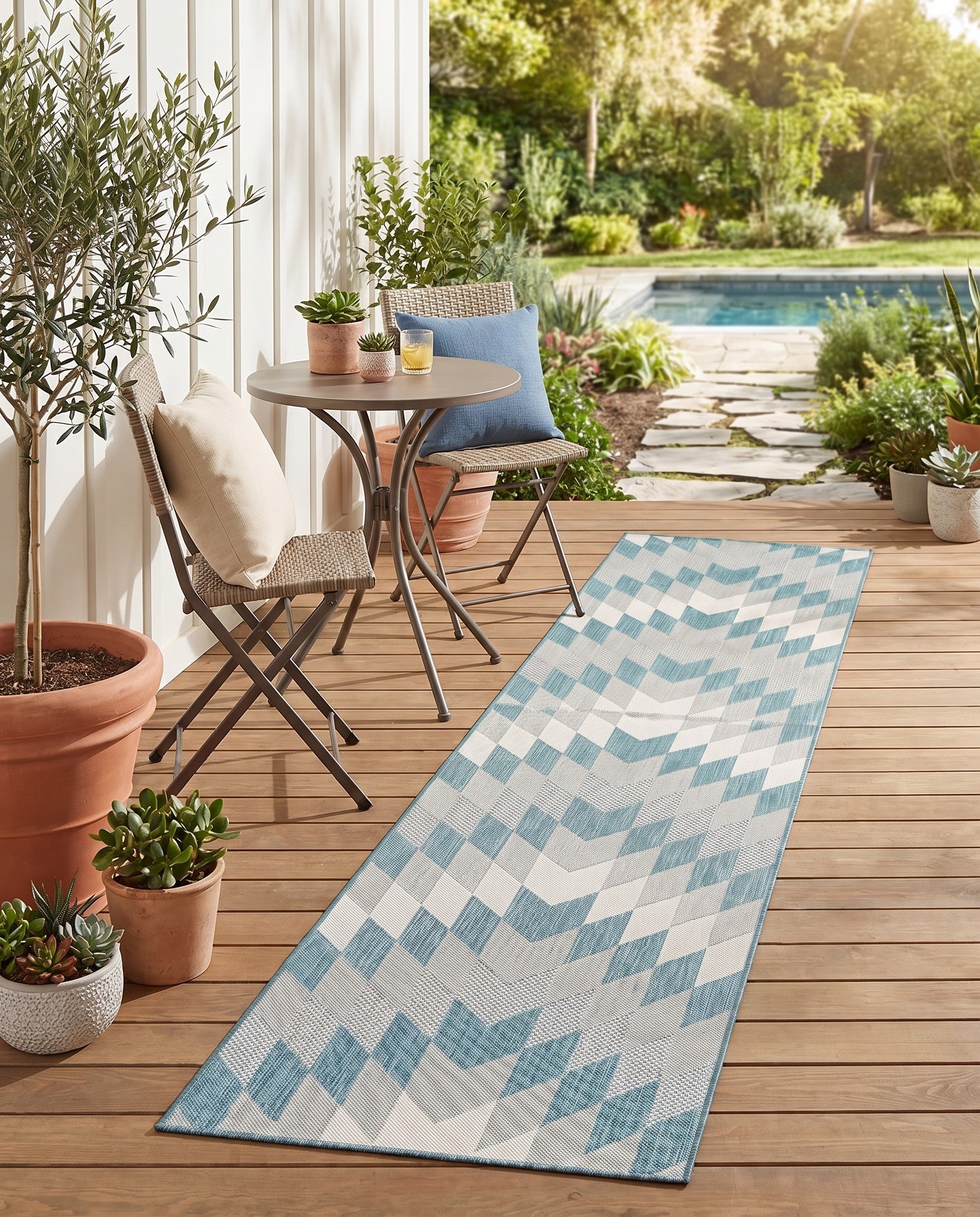 Aqua Easy-Clean Modern Indoor / Outdoor Runner Rug