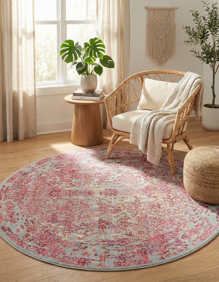 Detail image of 8' x 8' Easy-Clean Botanical Indoor / Outdoor Round Rug