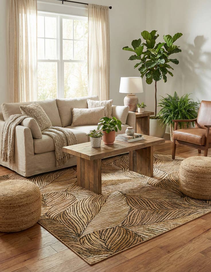 Detail image of 6' x 6'  Washable Botanical Indoor / Outdoor Square Rug