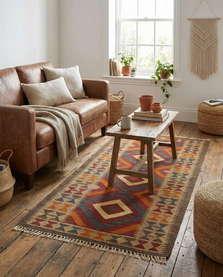 3' 2 x 6' 6 Hand Woven Kilim Maymana Wool Rug