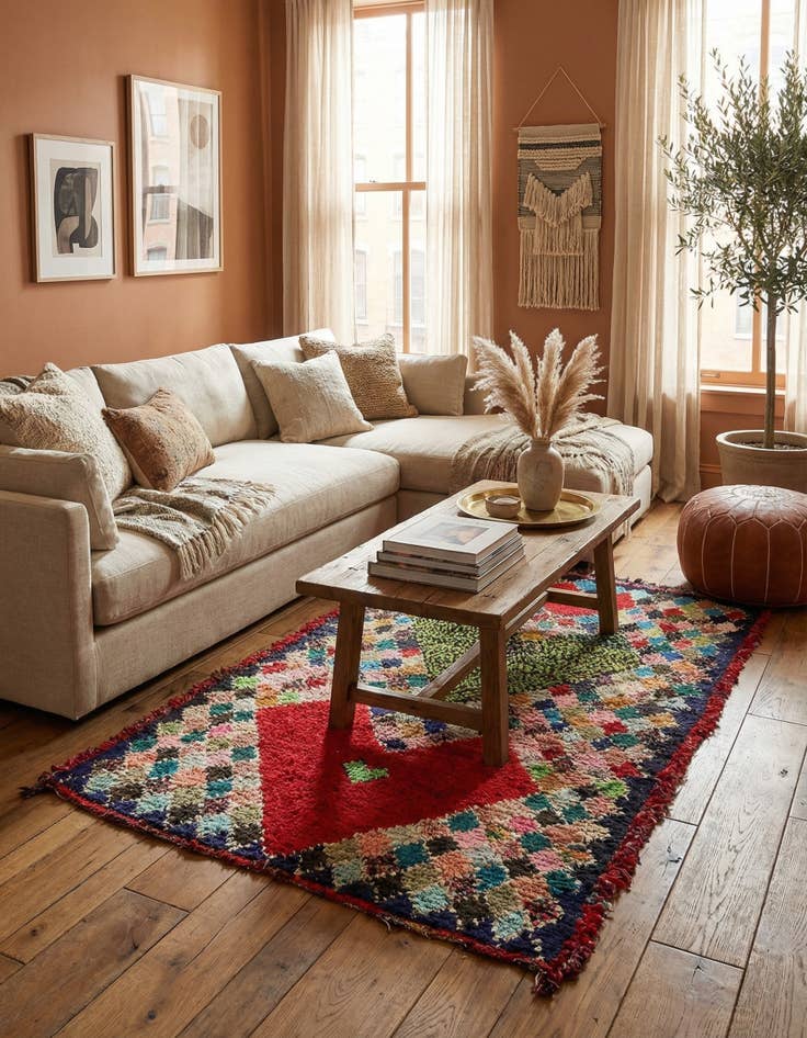 Detail image of  4' 10 x 8' 2  Hand Knotted Moroccan Wool Rug