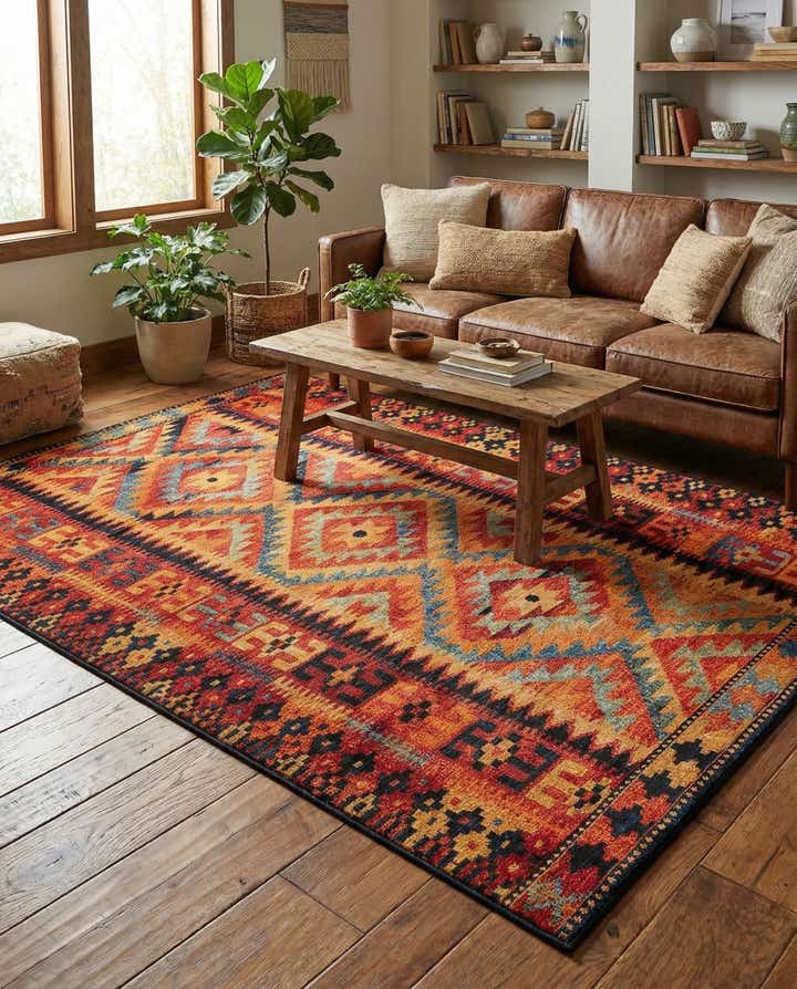 6' x 9' Easy-Clean Tribal Indoor / Outdoor Rug