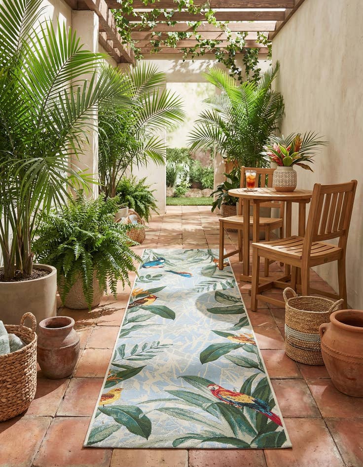 Detail image of 2' 7 x 11'  Washable Botanical Indoor / Outdoor Runner Rug