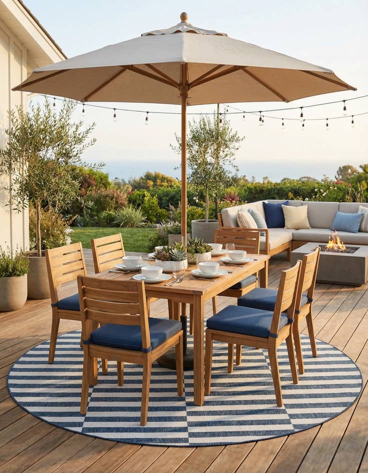 Detail image of 12' x 12'  Washable Striped Indoor / Outdoor Round Rug