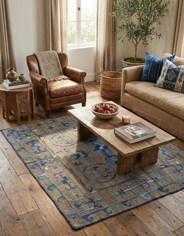 5' 4 x 5' 7 Hand Woven Kilim Suzani Wool Square Rug