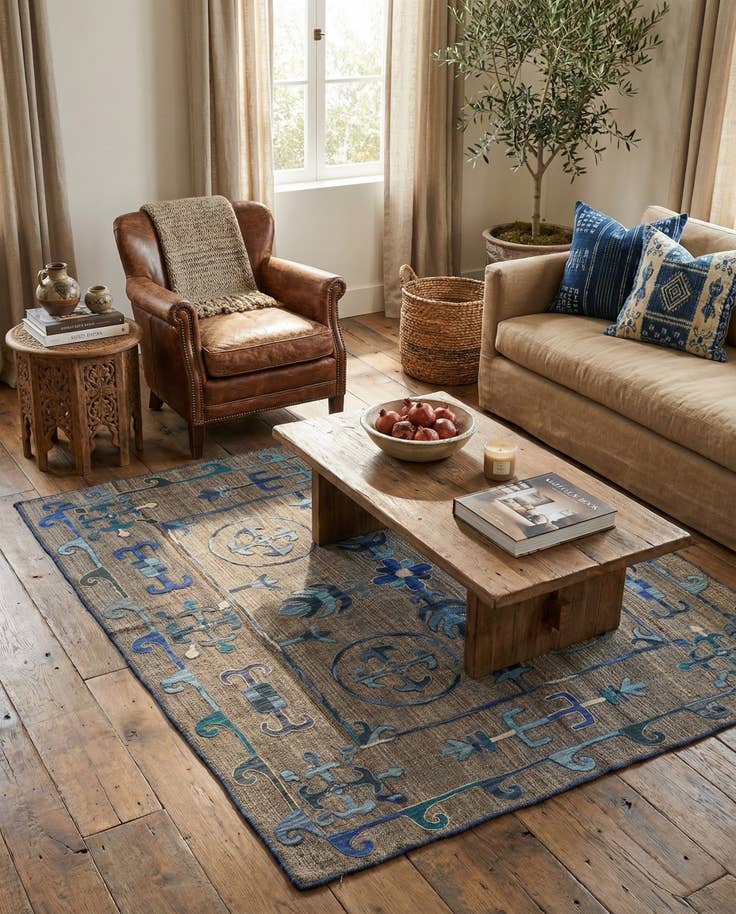 Detail image of 5' 4 x 5' 7 Hand Woven Kilim Suzani Wool Square Rug