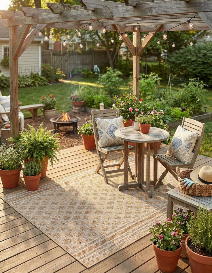 Detail image of 5' 1 x 5' 1  Washable Trellis Indoor / Outdoor Square Rug