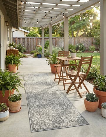 Light Gray Easy-Clean Traditional Indoor / Outdoor Runner Rug
