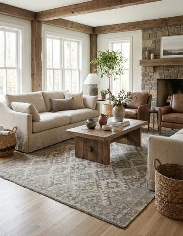 6' 4 x 9' 8 Hand Woven Kilim Maymana Wool Rug