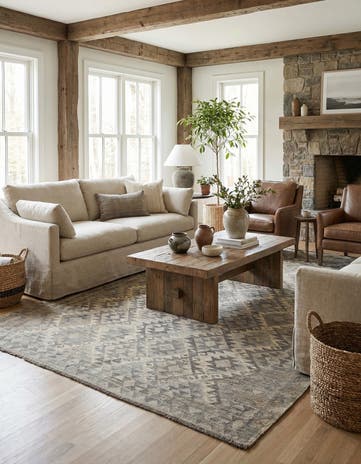 6' 4 x 9' 8 Hand Woven Kilim Maymana Wool Rug