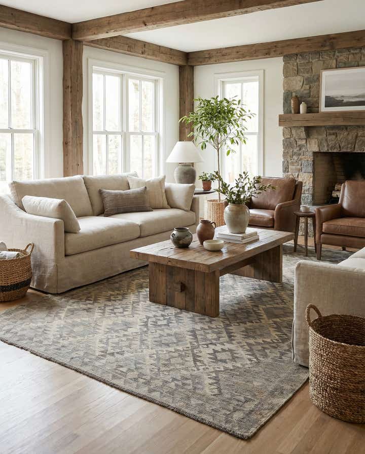 6' 4 x 9' 8 Hand Woven Kilim Maymana Wool Rug