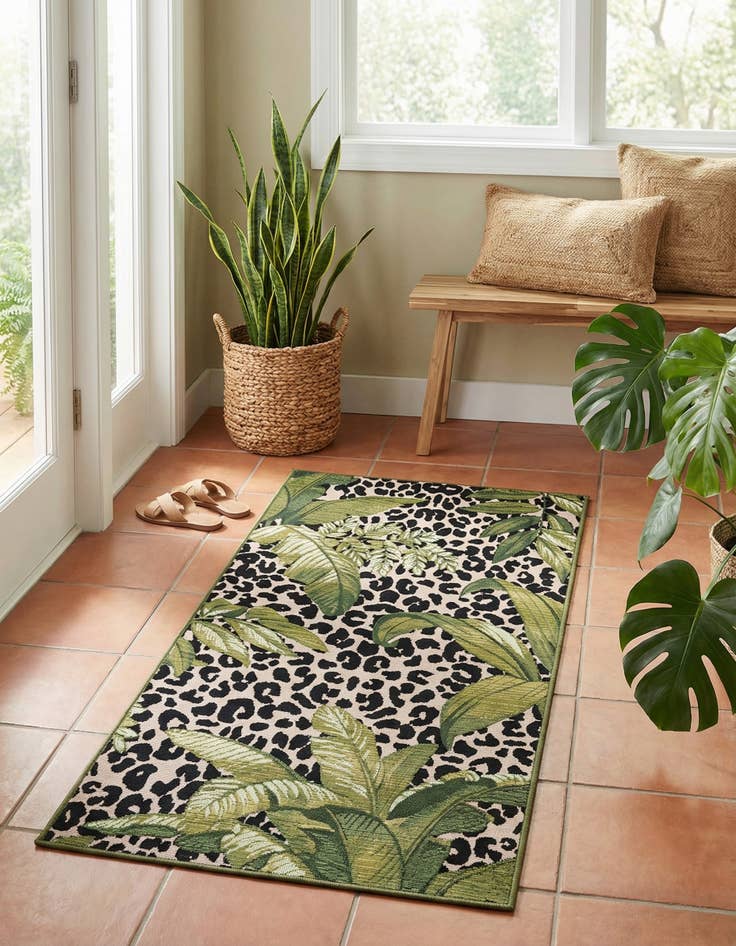 Detail image of 2' 7 x 5' 3  Washable Botanical Indoor / Outdoor Runner Rug