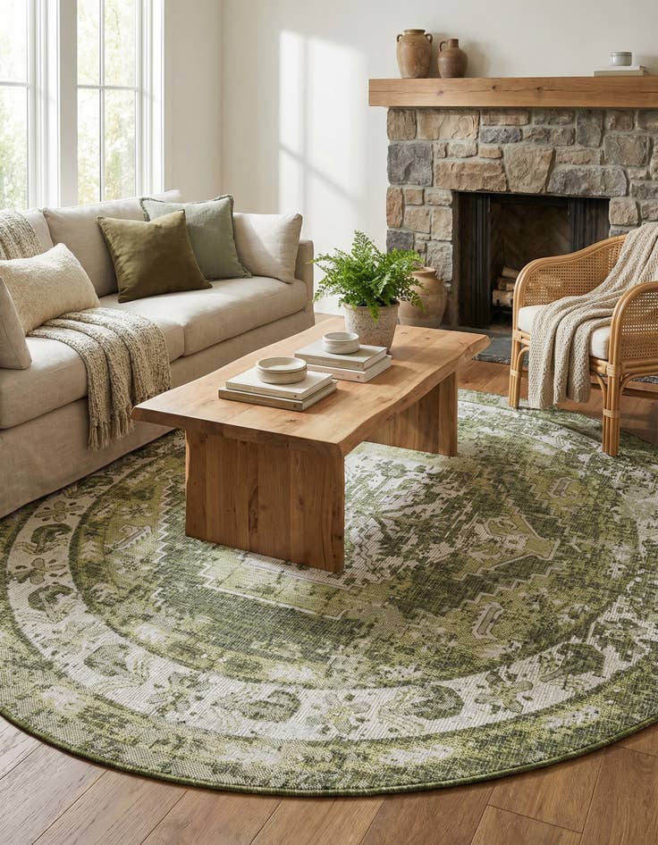 Detail image of 7' 10 x 7' 10 Easy-Clean Traditional Indoor / Outdoor Round Rug