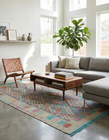 7' x 9' 7 Hand Woven Kilim Modern Wool Rug