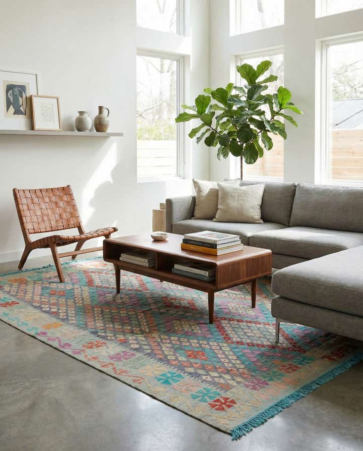 7' x 9' 7 Hand Woven Kilim Modern Wool Rug