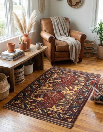 3' 1 x 4' 9 Hand Knotted Sumak Wool Rug