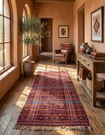 4' 9 x 12' 6 Hand Woven Kilim Fars Wool Runner Rug