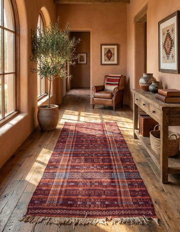 4' 9 x 12' 6 Hand Woven Kilim Fars Wool Runner Rug