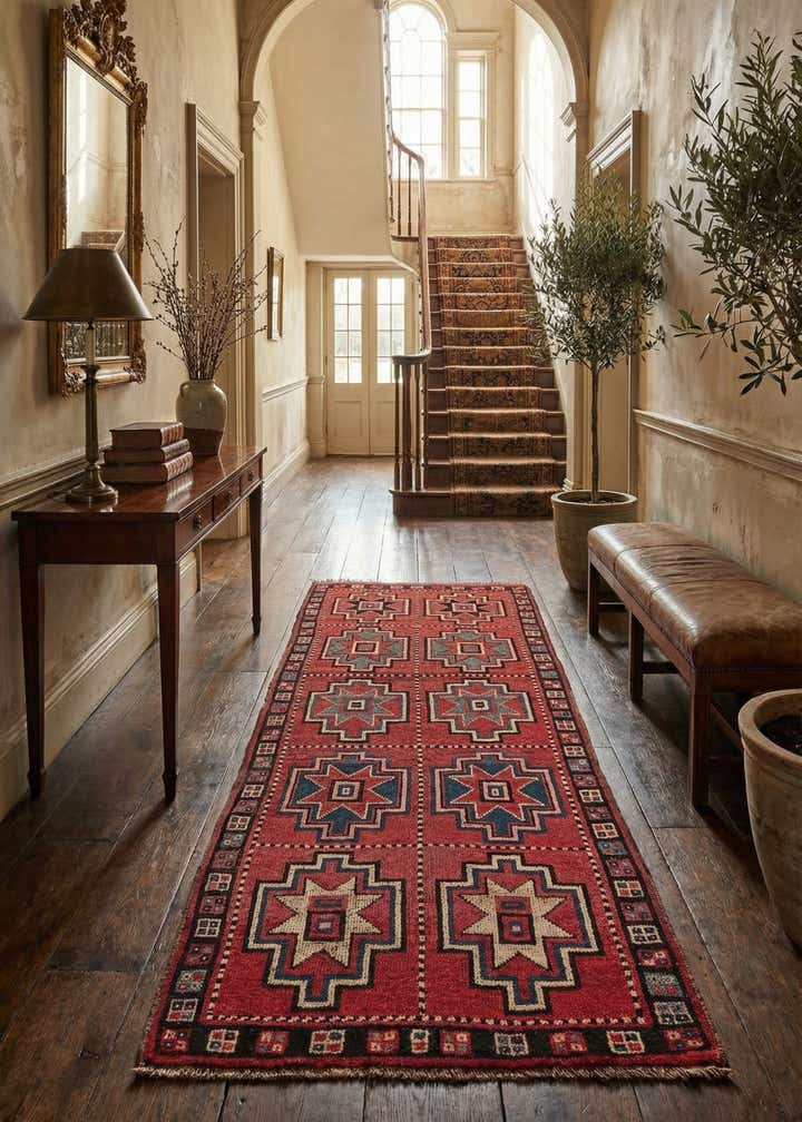 3' 10 x 8' 7 Hand Knotted Shiraz Persian Wool Runner Rug