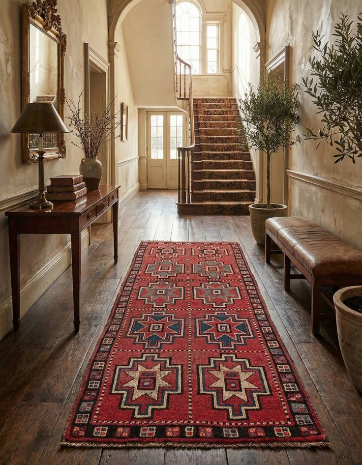 Detail image of 3' 10 x 8' 7  Hand Knotted Shiraz Persian Wool Runner Rug